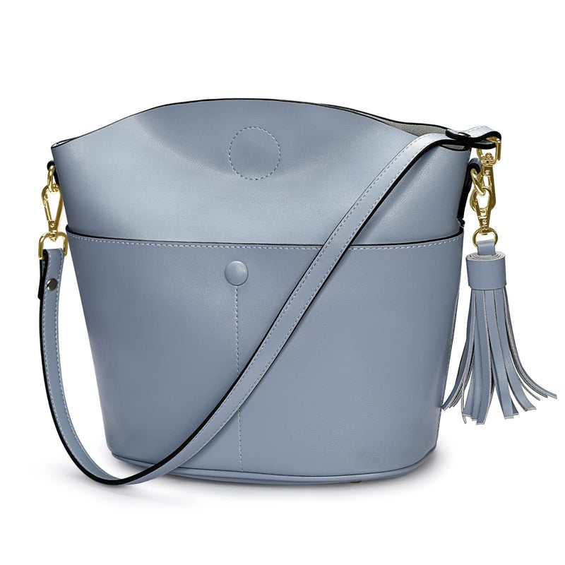 S-ZONE Women Small Cow Split Genuine Leather Crossbody Bucket Bag Shoulder Purse Handbag - Image 1